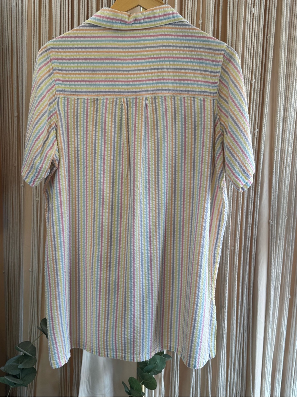Roaman's Pastel candy Stripe Cotton Seersucker Button Down Shirt blouse 22W - Picture 7 of 11